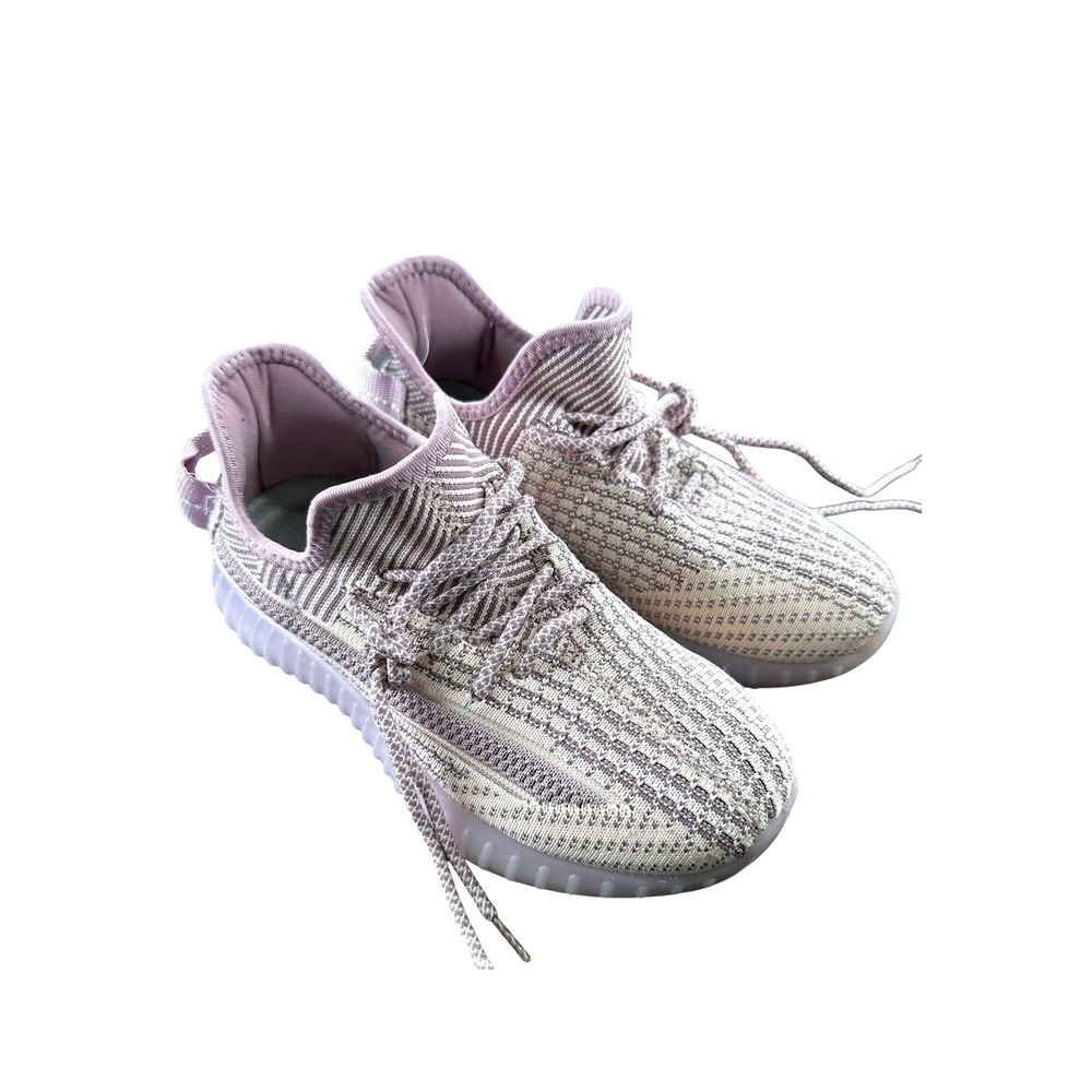 KM Knit Sneakers 7 Lavender Grey‎ Striped Lace Up Lightweight Breathable